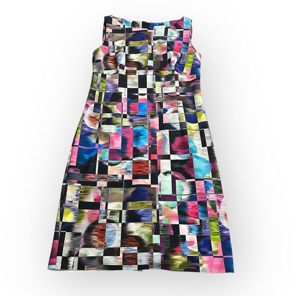 Milly Sheath Dress Women's 8 Multicolor Cubist Print Sleeveless Short Boat Neck - Picture 3 of 11